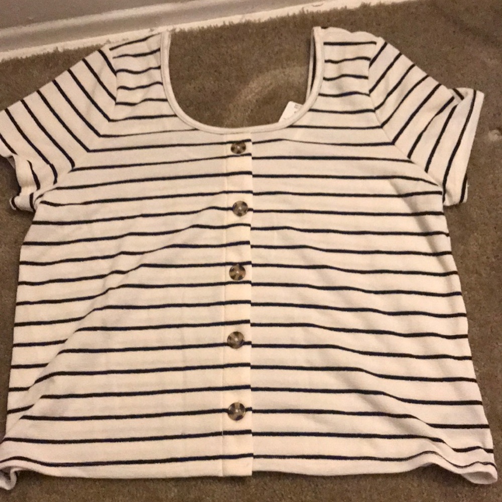 Torrid IVORY & BLACK STRIPE RIB BUTTON MIDI TEE - Picture 3 of 5